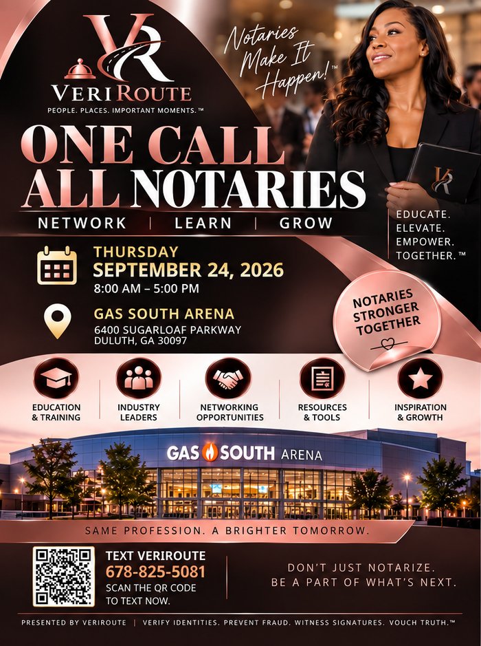 VeriRoute One Call All Notaries, September 24, 2026, Gas South, Duluth GA